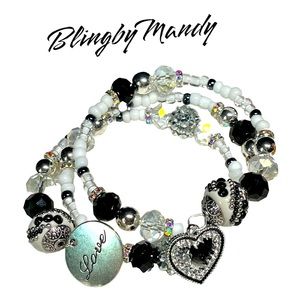 Memory wire cuff bracelet-black and white